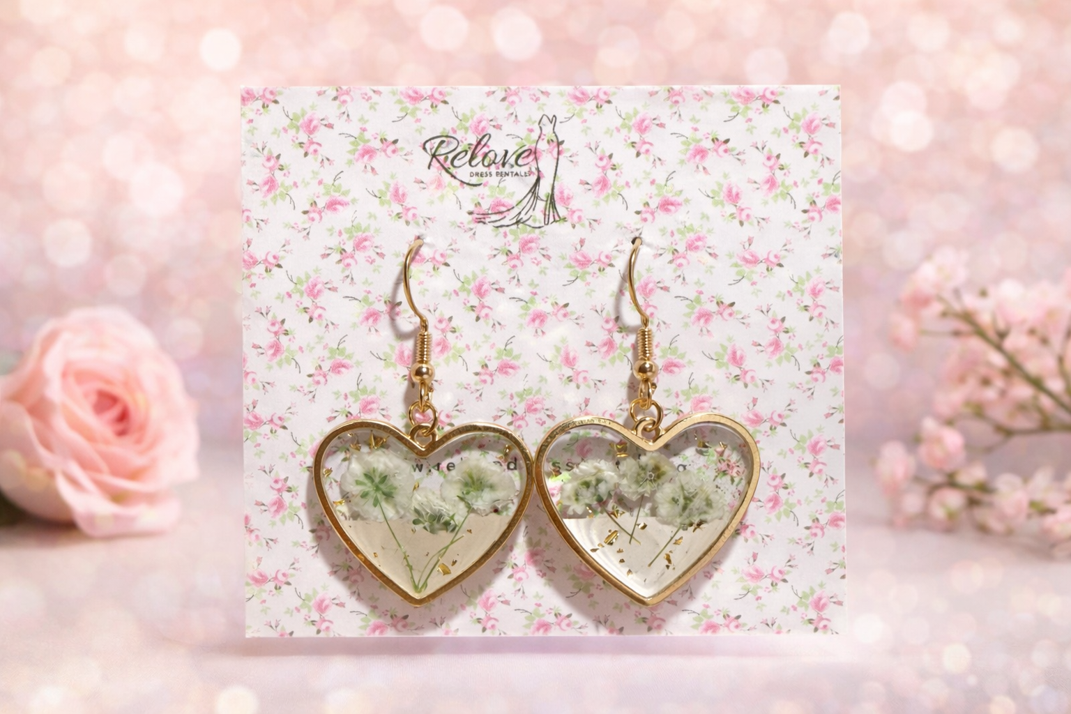 Dried Floral Heart Earrings